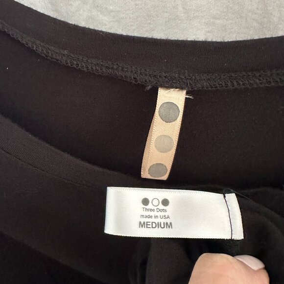 Three Dots Black 3/4 Long Sleeve Dress with Satin Bow Sash Medium VGUC - Picture 7 of 8